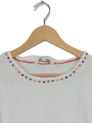 Vorschaubild 2 von Damen T-Shirt Weiß Gr. S Bunte Pompom-Details Kurzarm