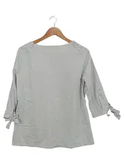 Vorschaubild 2 von Damen Bluse Gr. 38/M Grau Gestreift Casual 3/4-Arm Schleifen