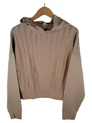 Vorschaubild 1 von Damen Hoodie Strickpullover Cropped Beige Gr. M Kapuze