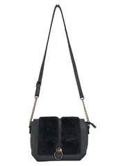 Vorschaubild 1 von Damen Umhängetasche Schwarz Fell-Optik Gold-Details Elegant