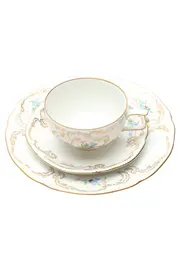 Vorschaubild 1 von Sammelgedeck 3-teilig Weiß Blumen Porzellan Kaffeegedeck Teegedeck