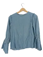 Vorschaubild 1 von Damen Bluse Lyocell Rüschenärmel Glockenärmel Blau Gr. S