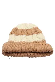 Vorschaubild 2 von Damen Mütze One Size Mehrfarbig Creme Braun Zopfstrick Strickmütze