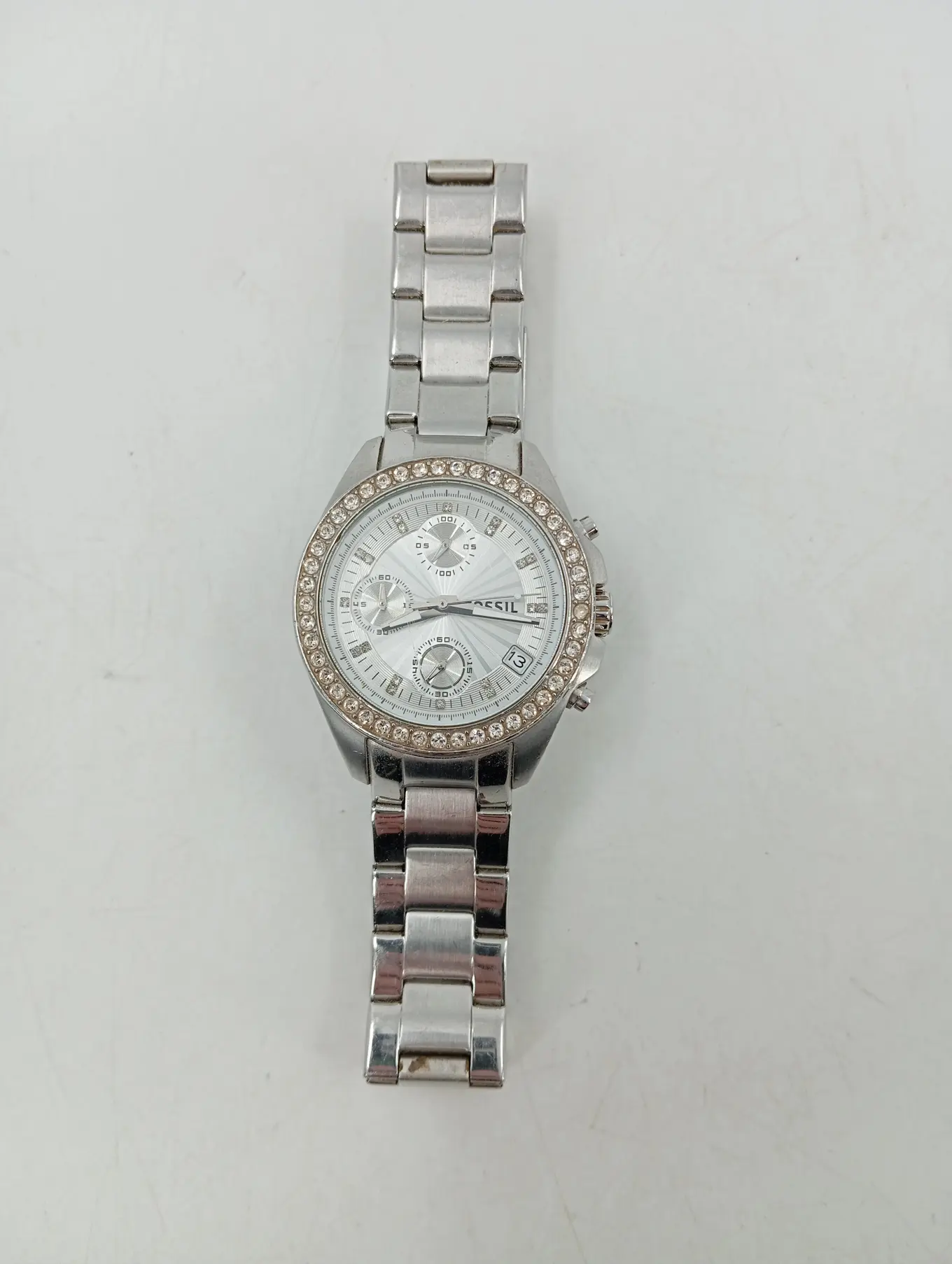 FOSSIL Damen Armbanduhr ES2681 Silber Elegant Edelstahl Strass Chronograph
