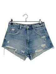 Vorschaubild 1 von Damen Jeans Shorts Gr. 36 Blau Casual Distressed Fransen Cut-Outs