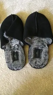 Vorschaubild 2 von Luxury Herren Hausschuhe Pantoffeln Schwarz Gr. 45 Kunstfell warm