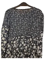 Vorschaubild 4 von Damen Bluse Langarm Blumenmuster Boho Schwarz Gr. 38 M