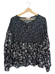 Vorschaubild 1 von Damen Bluse Langarm Blumenmuster Boho Schwarz Gr. 38 M