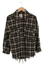 Vorschaubild 1 von Damen Leichte Jacke Kariert Schwarz Weiß XS 32 Casual Fransen