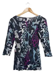 Vorschaubild 2 von Damen Bluse 36/S Lila Animal-Print Viskose Casual 3/4-Arm