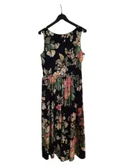 Vorschaubild 2 von Damen Freizeitkleid Gr. 38/M Schwarz Blumenmuster Maxikleid