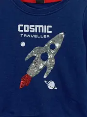Vorschaubild 2 von Kinder Pullover Raketenmotiv Pailletten Blau Gr. 104