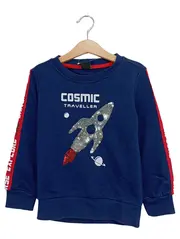 Vorschaubild 1 von Kinder Pullover Raketenmotiv Pailletten Blau Gr. 104