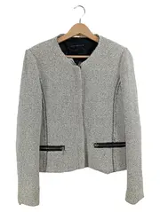 Vorschaubild 1 von Damen Leichte Jacke Blazer Tweed Grau Gr. 40 L Reißverschluss Klassisch
