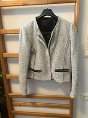 Vorschaubild 5 von Damen Leichte Jacke Blazer Tweed Grau Gr. 40 L Reißverschluss Klassisch