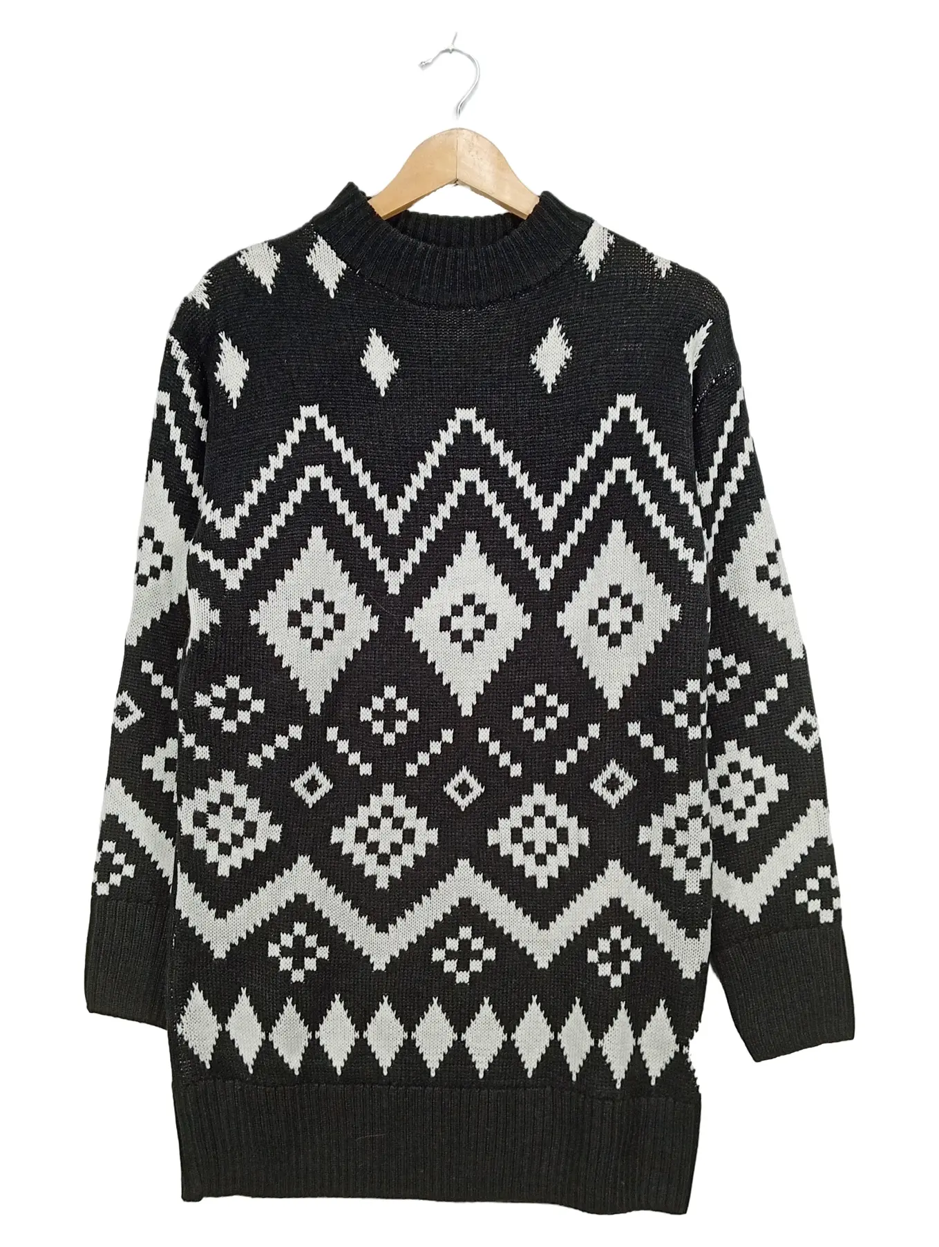 PAGEONE Damen Pullover Gr. XS Schwarz Weiß Fair Isle Strick Norweger