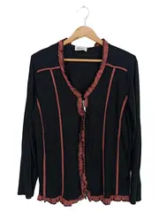 Vorschaubild 1 von Damen Strickjacke Gr. L schwarz rot Rüschen Reißverschluss