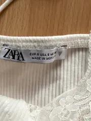 Vorschaubild 5 von Damen Top mit Spitze Gr. 36/S Weiß Rippstrick Casual