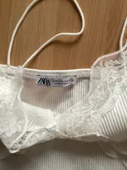 Vorschaubild 4 von Damen Top mit Spitze Gr. 36/S Weiß Rippstrick Casual