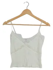 Vorschaubild 1 von Damen Top mit Spitze Gr. 36/S Weiß Rippstrick Casual