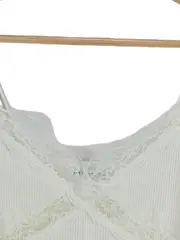 Vorschaubild 2 von Damen Top mit Spitze Gr. 36/S Weiß Rippstrick Casual