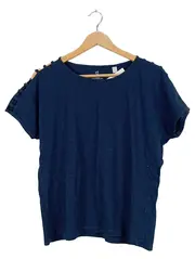 Vorschaubild 1 von Damen T-Shirt Gr. XS Blau Cut-Outs Organic Cotton Kurzarm