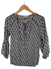 Vorschaubild 1 von Damen Bluse Ethno Muster 3/4 Arm Viskose Schwarz Gr. XS