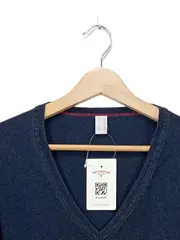 Vorschaubild 6 von Damen Pullover V-Ausschnitt Blau Gr. 42/XL Baumwolle Basic