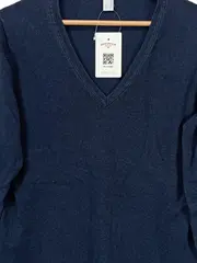 Vorschaubild 7 von Damen Pullover V-Ausschnitt Blau Gr. 42/XL Baumwolle Basic