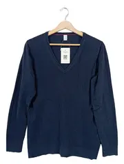 Vorschaubild 1 von Damen Pullover V-Ausschnitt Blau Gr. 42/XL Baumwolle Basic