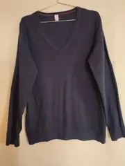 Vorschaubild 3 von Damen Pullover V-Ausschnitt Blau Gr. 42/XL Baumwolle Basic