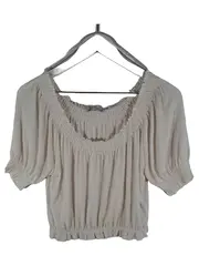 Vorschaubild 1 von Damen Bluse Kurzarm Raffungen Beige Gr. M Freizeit Polyester