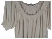 Vorschaubild 3 von Damen Bluse Kurzarm Raffungen Beige Gr. M Freizeit Polyester