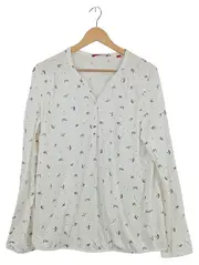 Vorschaubild 1 von Damen Langarmshirt Gr. 42 Weiß Casual mit Vogel Motiv