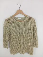 Vorschaubild 2 von Damen Strickpullover Gold Gr. 30-40 Modisch Lochmuster
