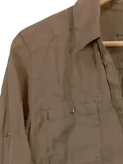 Vorschaubild 2 von Damen Hemdbluse Leinenoptik Braun Gr. 38/M Casual 3/4-Arm