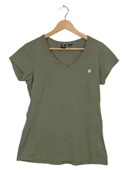 Vorschaubild 2 von Damen T-Shirt V-Ausschnitt Oliv Gr. M Basic Logo