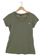 Vorschaubild 1 von Damen T-Shirt V-Ausschnitt Oliv Gr. M Basic Logo