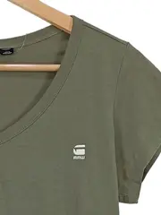 Vorschaubild 4 von Damen T-Shirt V-Ausschnitt Oliv Gr. M Basic Logo