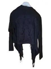 Vorschaubild 2 von Damen Strickjacke Gr. 42/XL Schwarz Bohemian Fransen