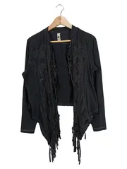 Vorschaubild 1 von Damen Strickjacke Gr. 42/XL Schwarz Bohemian Fransen