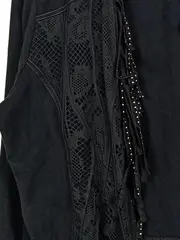 Vorschaubild 3 von Damen Strickjacke Gr. 42/XL Schwarz Bohemian Fransen