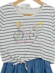 Vorschaubild 2 von Mädchen Sommerkleid Gr. 146/152 Gestreift Fahrrad Blumen Blau
