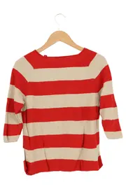 Vorschaubild 2 von Damen Pullover Gr. 36/S Gestreift Rot Beige 3/4-Arm