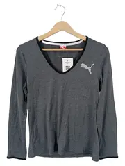 Vorschaubild 1 von Langarmshirt Damen Gr. 38 Grau Sportlich V-Ausschnitt Logo