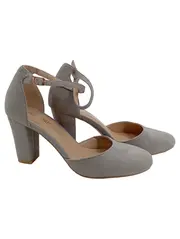 Vorschaubild 1 von Damen Pumps Gr. 38 Grau Elegant mit Knöchelriemen Blockabsatz 8cm