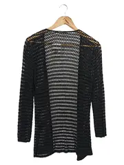 Vorschaubild 2 von Damen Strickjacke Lochmuster Schwarz Gr. 38/M Cardigan