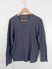 Vorschaubild 2 von Herren Langarmshirt Henley Shirt Blau Gr. 40 Casual