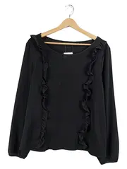 Vorschaubild 1 von Damen Bluse Schwarz Gr. 42 XL Langarm mit Rüschen Feminin