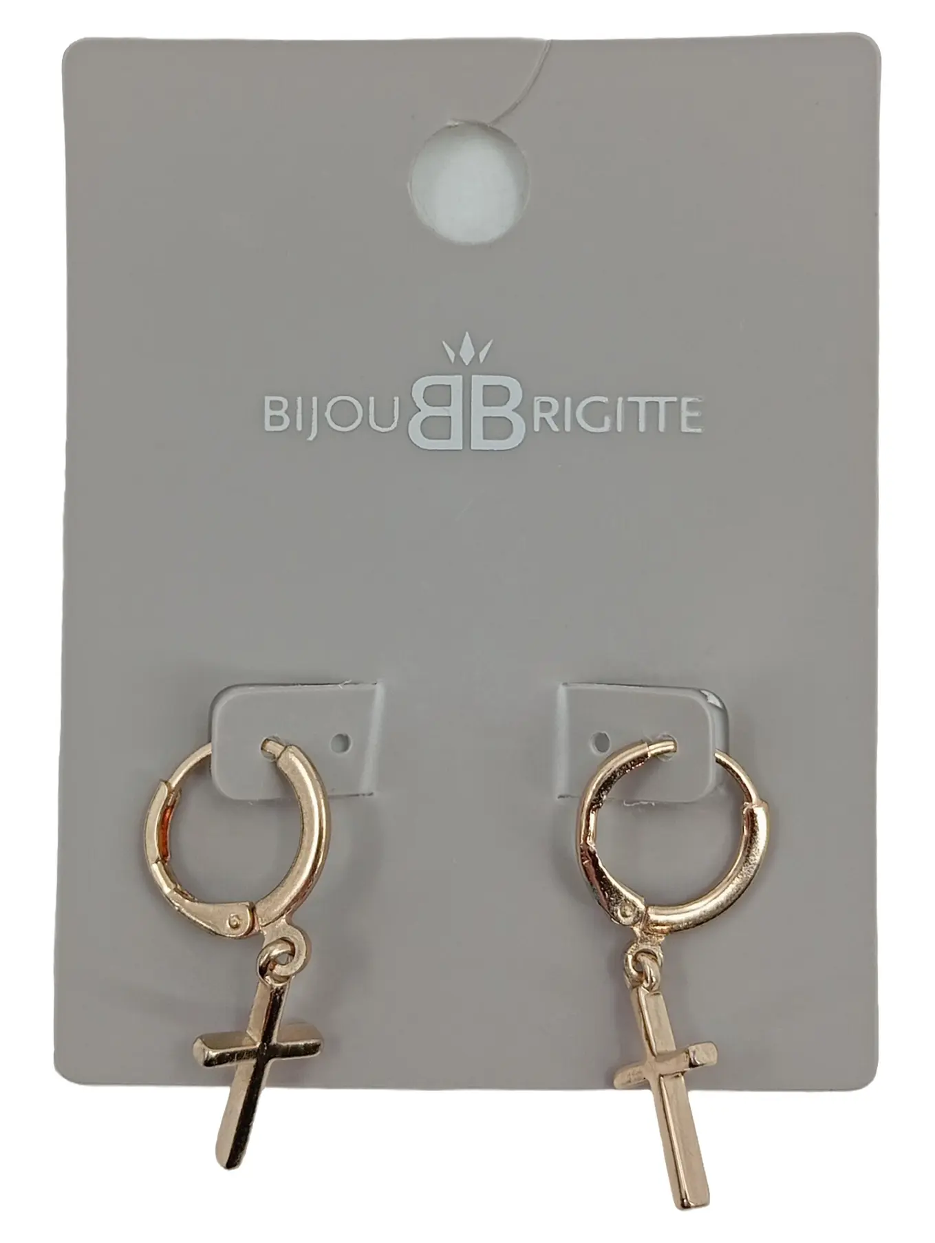 BIJOU BRIGITTE Damen Ohrringe Gold Modern Creolen mit Kreuz Anhänger